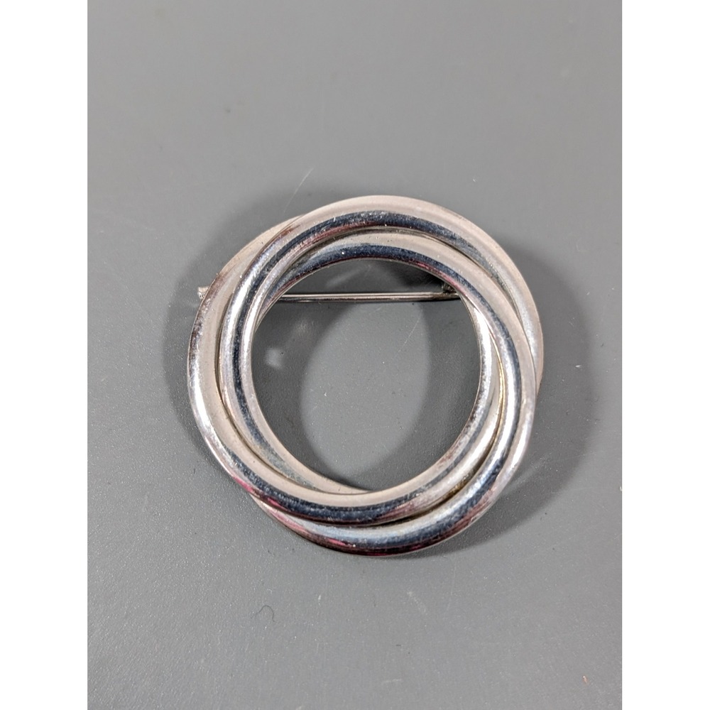 Silver Tone Nautical Knot Circle Brooch Pin Retro Modern Statement